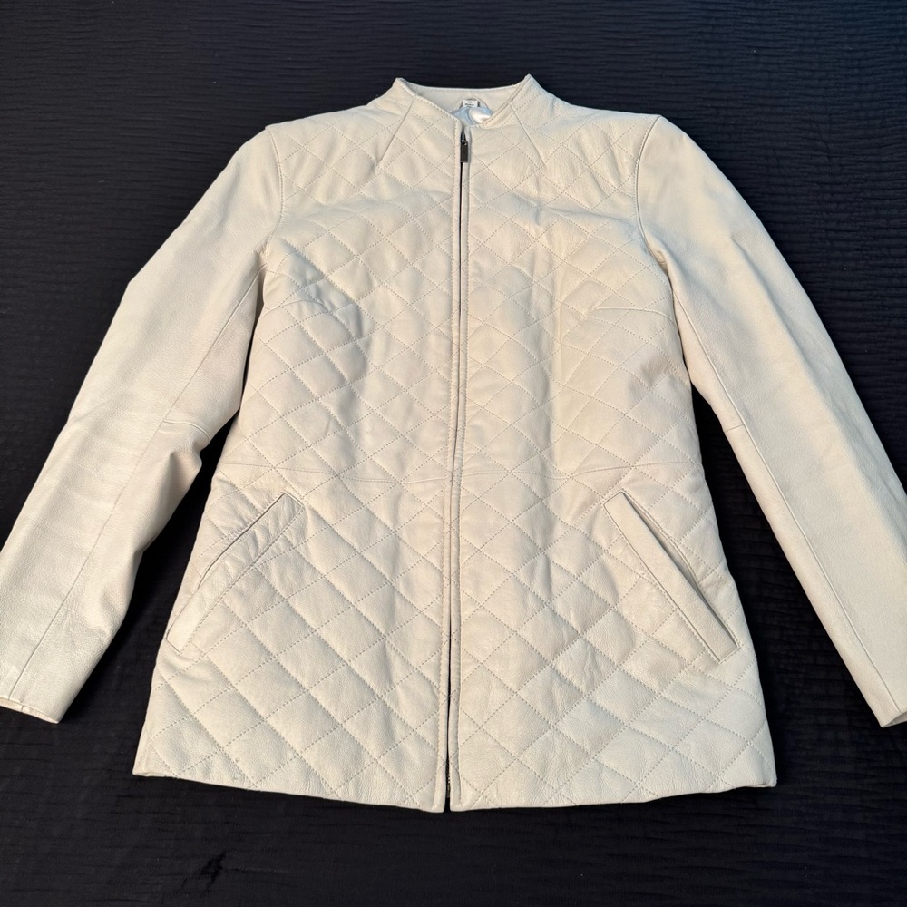 Pamela McCoy Collections Women’s Kimono Leather Jacket Size XS Cream Womens